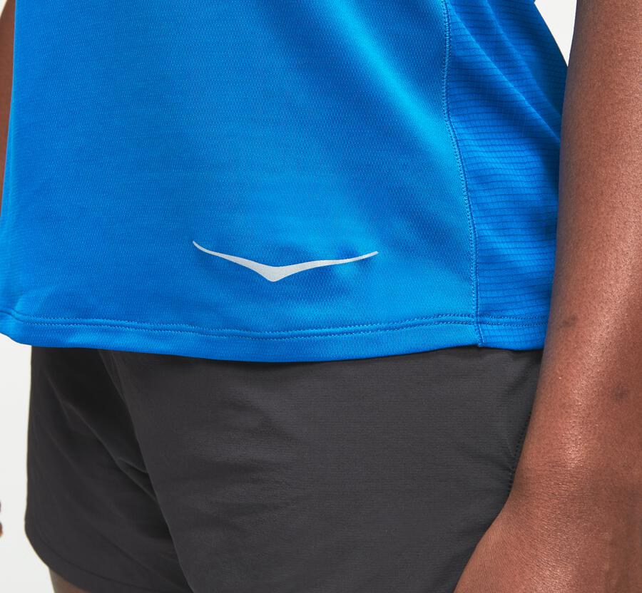 Hoka One One Top Kadın Mavi - Performance Short Sleeve - JI0564718